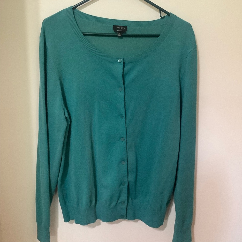 TALBOTS: Teal Cardigan Sweater Classic Knit
